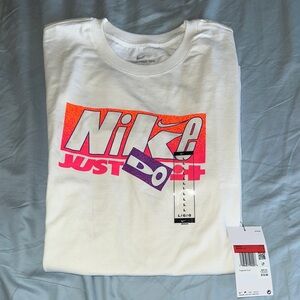 Nike White Tee with Pink and Purple Graphic size (large) unisex